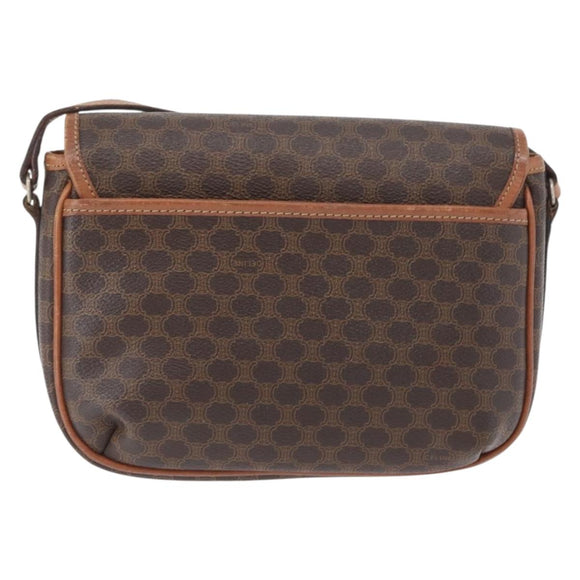 CELINE Macadam Canvas Shoulder Bag PVC Leather Brown Gold Auth fm5173