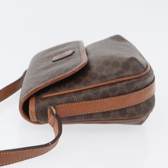 CELINE Macadam Canvas Shoulder Bag PVC Leather Brown Gold Auth fm5173