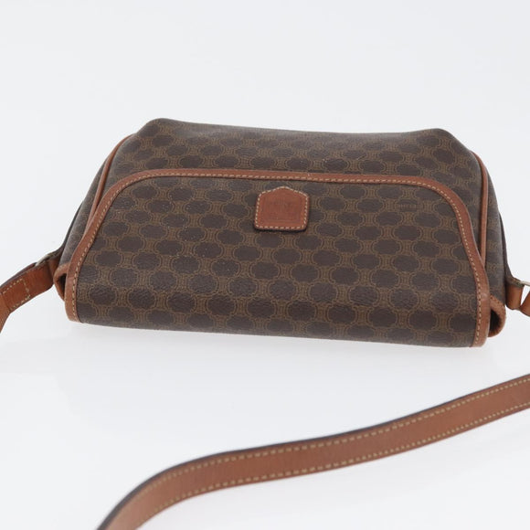 CELINE Macadam Canvas Shoulder Bag PVC Leather Brown Gold Auth fm5173