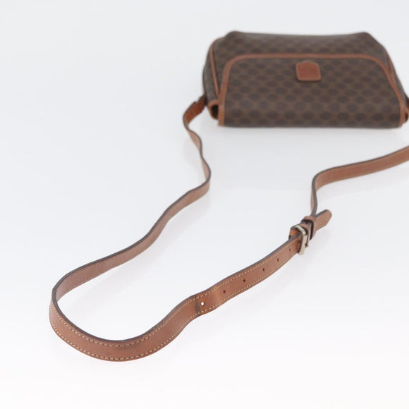 CELINE Macadam Canvas Shoulder Bag PVC Leather Brown Gold Auth fm5173