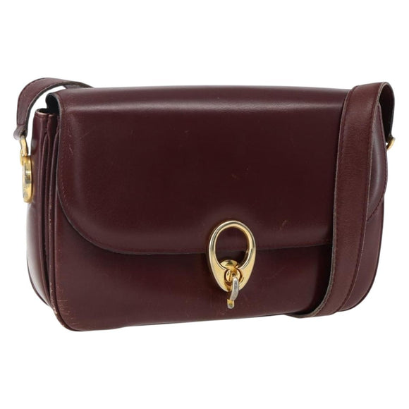 CELINE Shoulder Bag Leather Red Gold Auth fm5174
