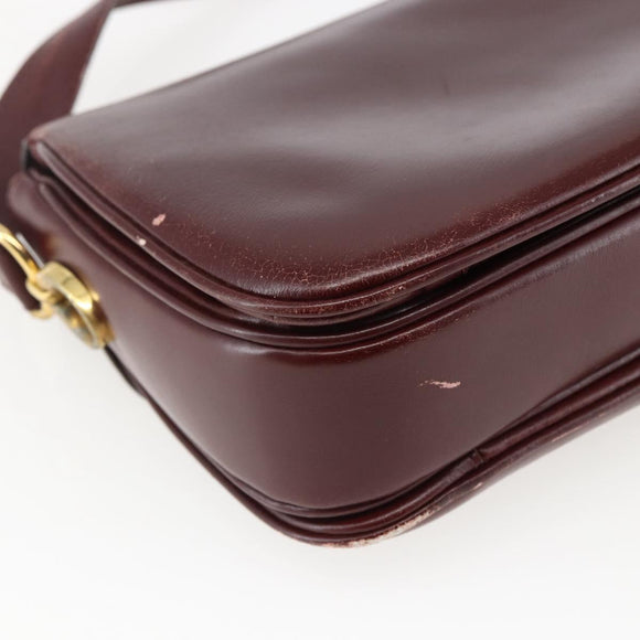 CELINE Shoulder Bag Leather Red Gold Auth fm5174