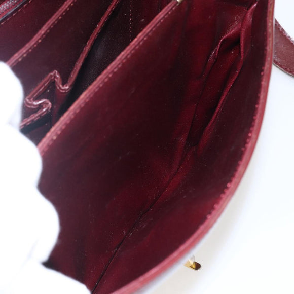 CELINE Shoulder Bag Leather Red Gold Auth fm5174
