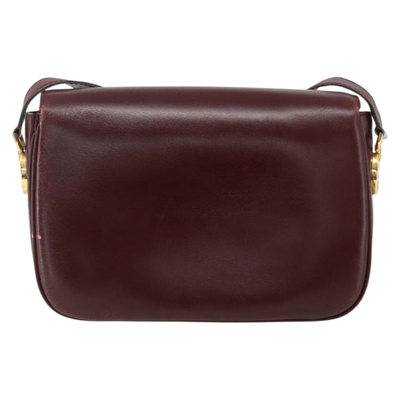 CELINE Shoulder Bag Leather Red Gold Auth fm5174