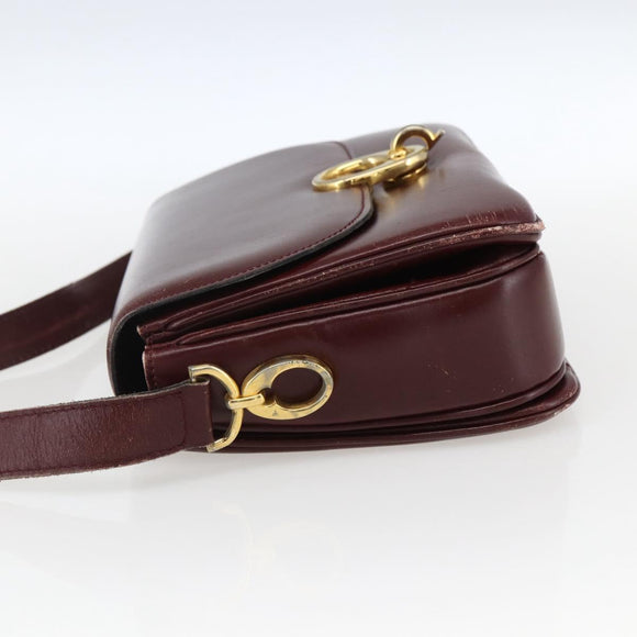 CELINE Shoulder Bag Leather Red Gold Auth fm5174