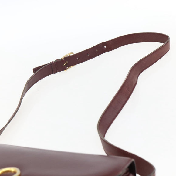 CELINE Shoulder Bag Leather Red Gold Auth fm5174
