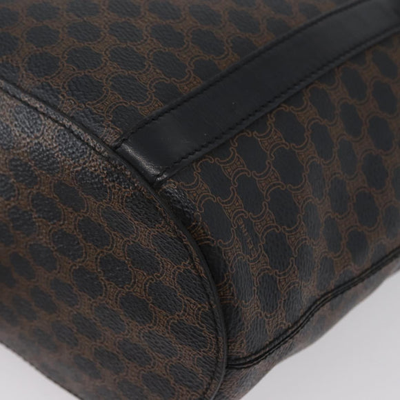 CELINE Macadam Canvas Tote Bag PVC Leather Black Gold Auth fm5176