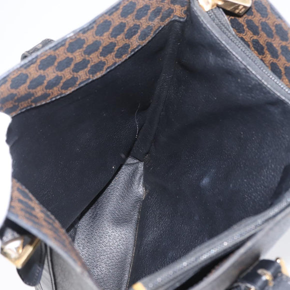 CELINE Macadam Canvas Tote Bag PVC Leather Black Gold Auth fm5176