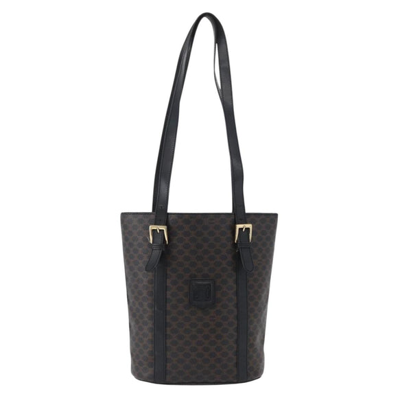 CELINE Macadam Canvas Tote Bag PVC Leather Black Gold Auth fm5176