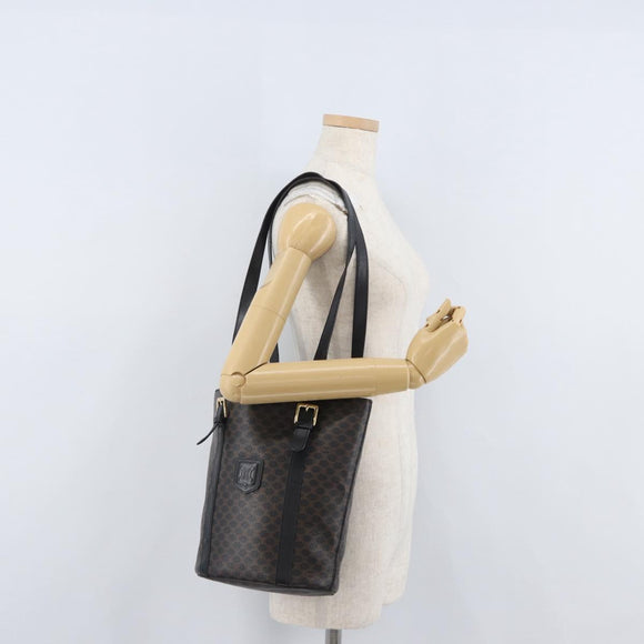 CELINE Macadam Canvas Tote Bag PVC Leather Black Gold Auth fm5176