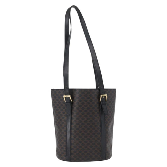 CELINE Macadam Canvas Tote Bag PVC Leather Black Gold Auth fm5176