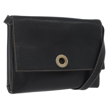 CELINE Circle Shoulder Bag Leather Black Gold Auth fm5181