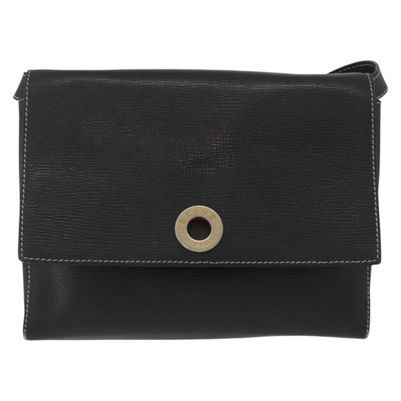 CELINE Circle Shoulder Bag Leather Black Gold Auth fm5181