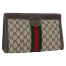 GUCCI GG Supreme Web Sherry Line Clutch Bag PVC Beige Red 010 378 Auth fm5184-1