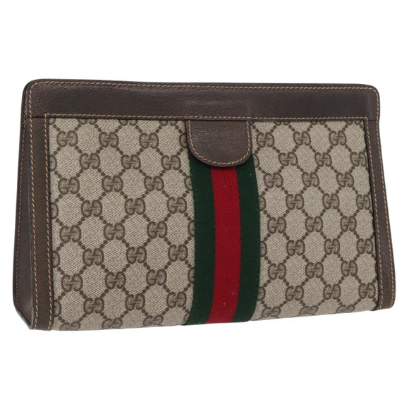GUCCI GG Supreme Web Sherry Line Clutch Bag PVC Beige Red 010 378 Auth fm5184