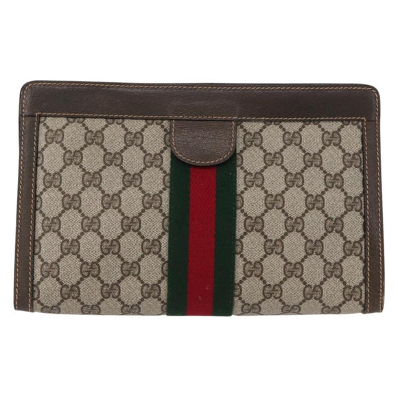 GUCCI GG Supreme Web Sherry Line Clutch Bag PVC Beige Red 010 378 Auth fm5184