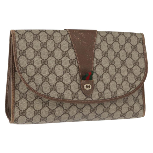 GUCCI GG Supreme Web Sherry Line Clutch Bag PVC Beige 156 01 031 Auth fm5185