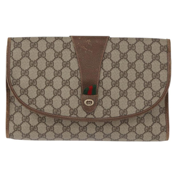 GUCCI GG Supreme Web Sherry Line Clutch Bag PVC Beige 156 01 031 Auth fm5185