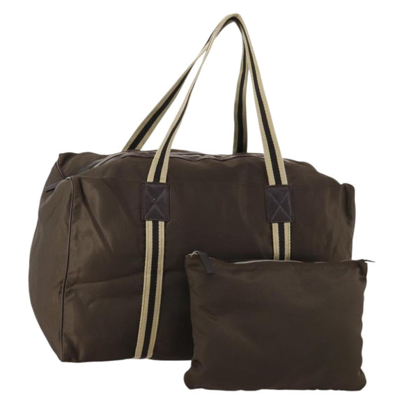 GUCCI Sherry Line Boston Bag Nylon Braun Silber 012 8657 Auth fm5186