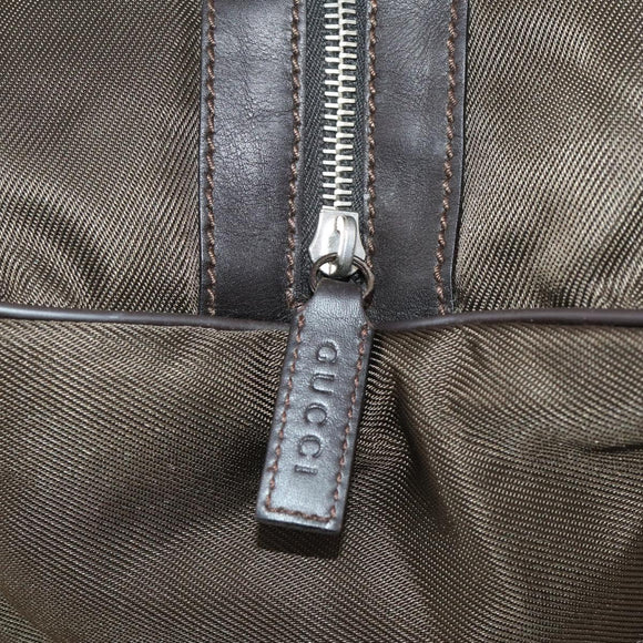 GUCCI Sherry Line Boston Bag Nylon Braun Silber 012 8657 Auth fm5186