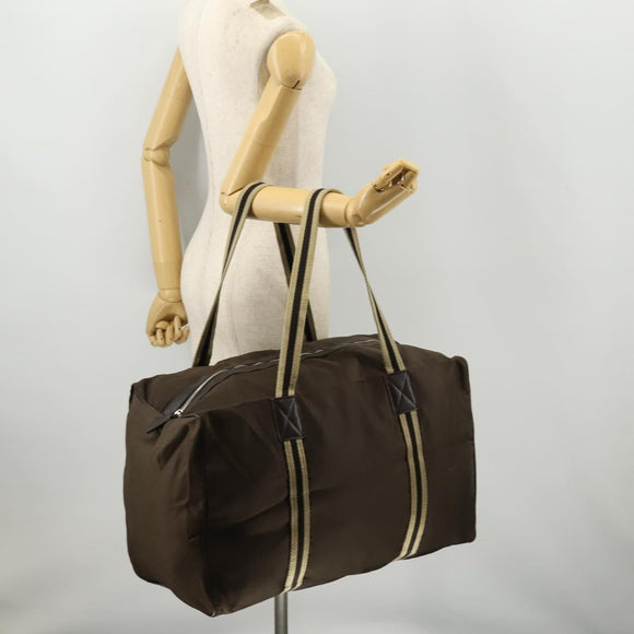 GUCCI Sherry Line Boston Bag Nylon Braun Silber 012 8657 Auth fm5186