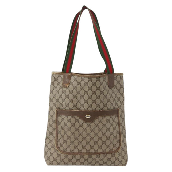 GUCCI GG Supreme Web Sherry Line Tote Bag PVC Beige Gold 39 02 003 Auth fm5189