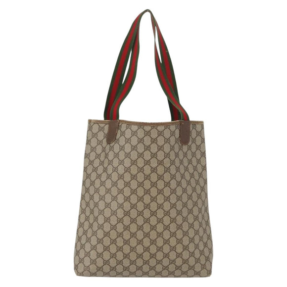 GUCCI GG Supreme Web Sherry Line Tote Bag PVC Beige Gold 39 02 003 Auth fm5189
