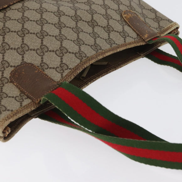 GUCCI GG Supreme Web Sherry Line Tote Bag PVC Beige Gold 39 02 003 Auth fm5189