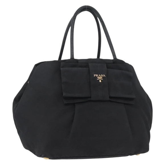 PRADA Hand Bag Nylon Black Gold Auth fm5210