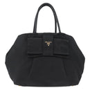 PRADA Hand Bag Nylon Black Gold Auth fm5210-2