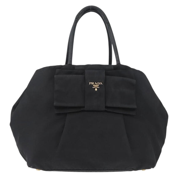 PRADA Hand Bag Nylon Black Gold Auth fm5210