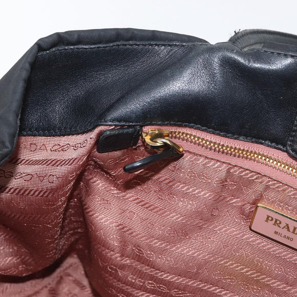 PRADA Hand Bag Nylon Black Gold Auth fm5210