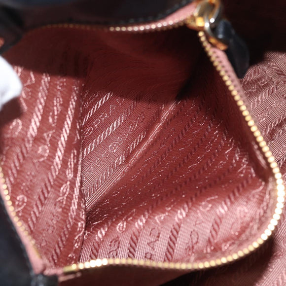 PRADA Hand Bag Nylon Black Gold Auth fm5210