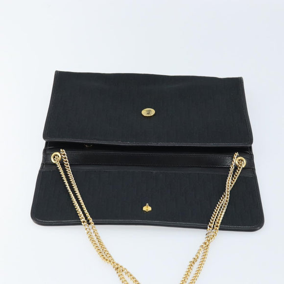 Christian Dior Trotter Canvas Chain Shoulder Bag Black Gold Auth fm5212