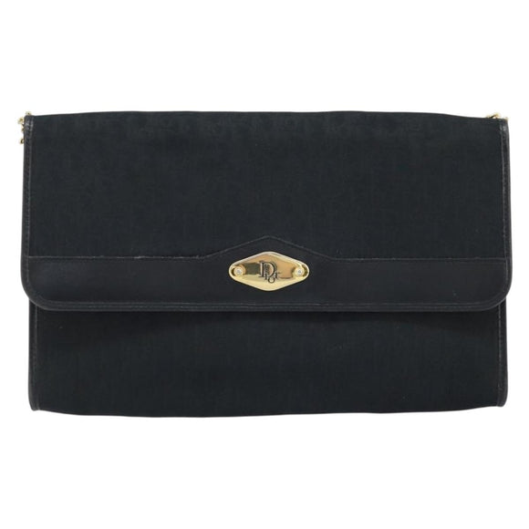 Christian Dior Trotter Canvas Chain Shoulder Bag Black Gold Auth fm5212