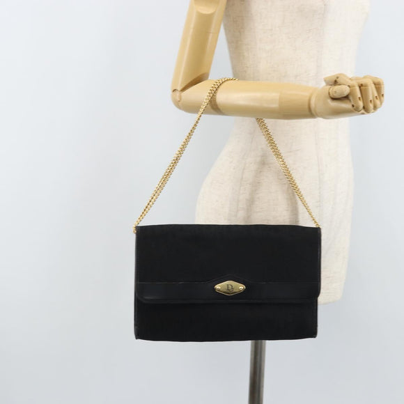 Christian Dior Trotter Canvas Chain Shoulder Bag Black Gold Auth fm5212