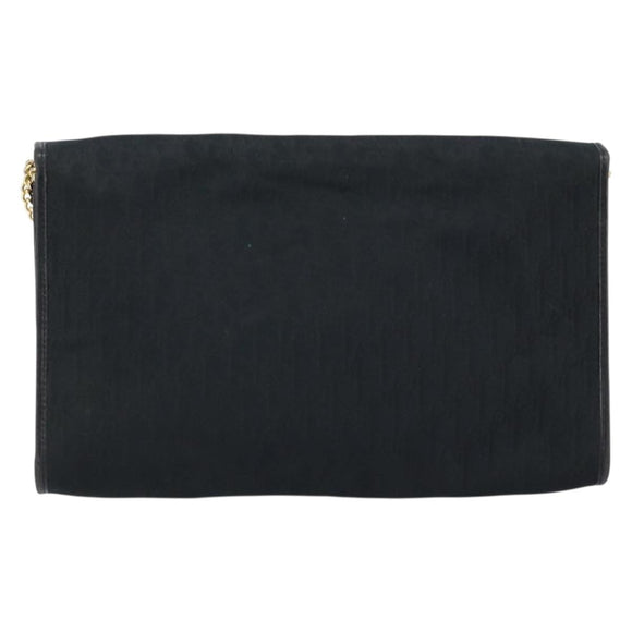 Christian Dior Trotter Canvas Chain Shoulder Bag Black Gold Auth fm5212