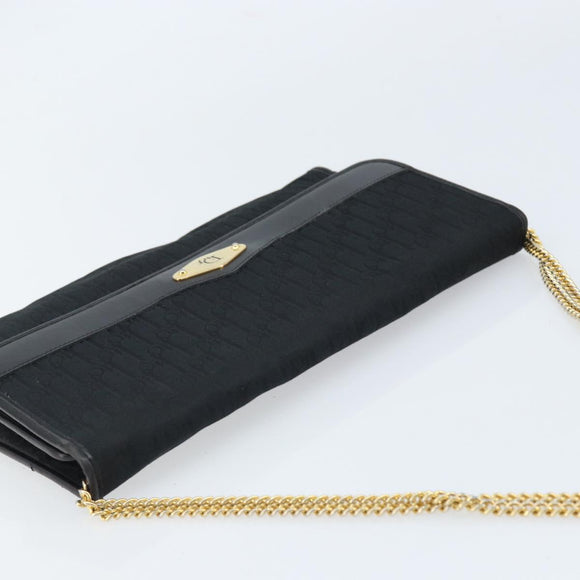 Christian Dior Trotter Canvas Chain Shoulder Bag Black Gold Auth fm5212