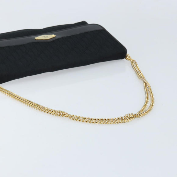 Christian Dior Trotter Canvas Chain Shoulder Bag Black Gold Auth fm5212