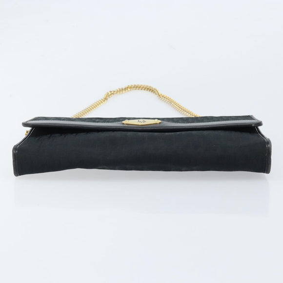 Christian Dior Trotter Canvas Chain Shoulder Bag Black Gold Auth fm5212