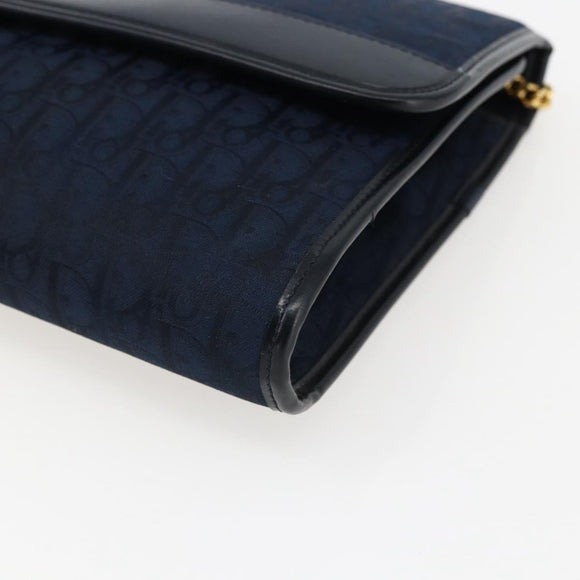 Christian Dior Trotter Canvas Chain Shoulder Bag Navy Gold Auth fm5213