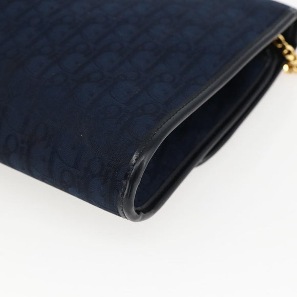 Christian Dior Trotter Canvas Chain Shoulder Bag Navy Gold Auth fm5213