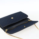 Christian Dior Trotter Canvas Chain Shoulder Bag Navy Gold Auth fm5213-9