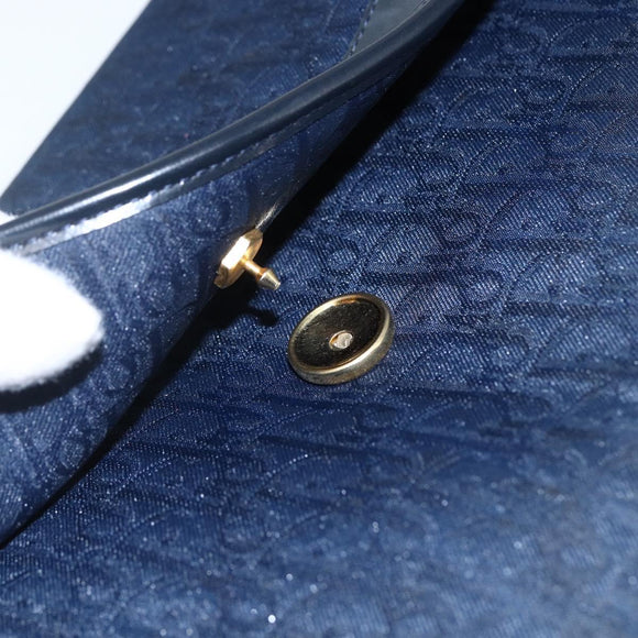 Christian Dior Trotter Canvas Chain Shoulder Bag Navy Gold Auth fm5213