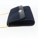 Christian Dior Trotter Canvas Chain Shoulder Bag Navy Gold Auth fm5213-3