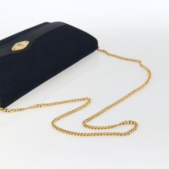 Christian Dior Trotter Canvas Chain Shoulder Bag Navy Gold Auth fm5213