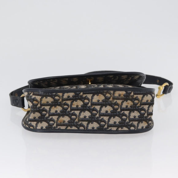 Christian Dior Trotter Canvas Shoulder Bag Navy Gold Auth fm5214
