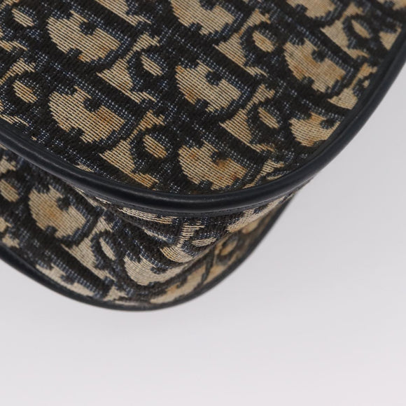 Christian Dior Trotter Canvas Shoulder Bag Navy Gold Auth fm5214