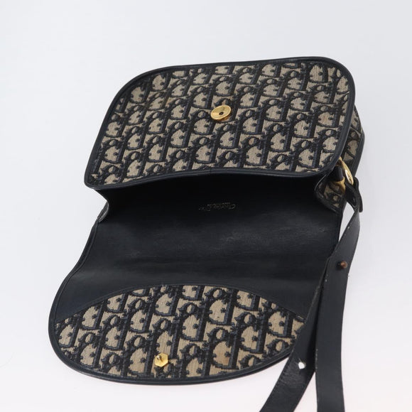 Christian Dior Trotter Canvas Shoulder Bag Navy Gold Auth fm5214