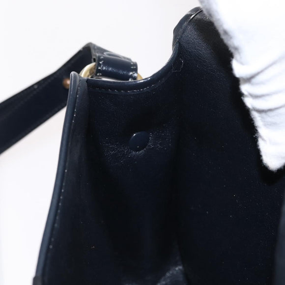 Christian Dior Trotter Canvas Shoulder Bag Navy Gold Auth fm5214